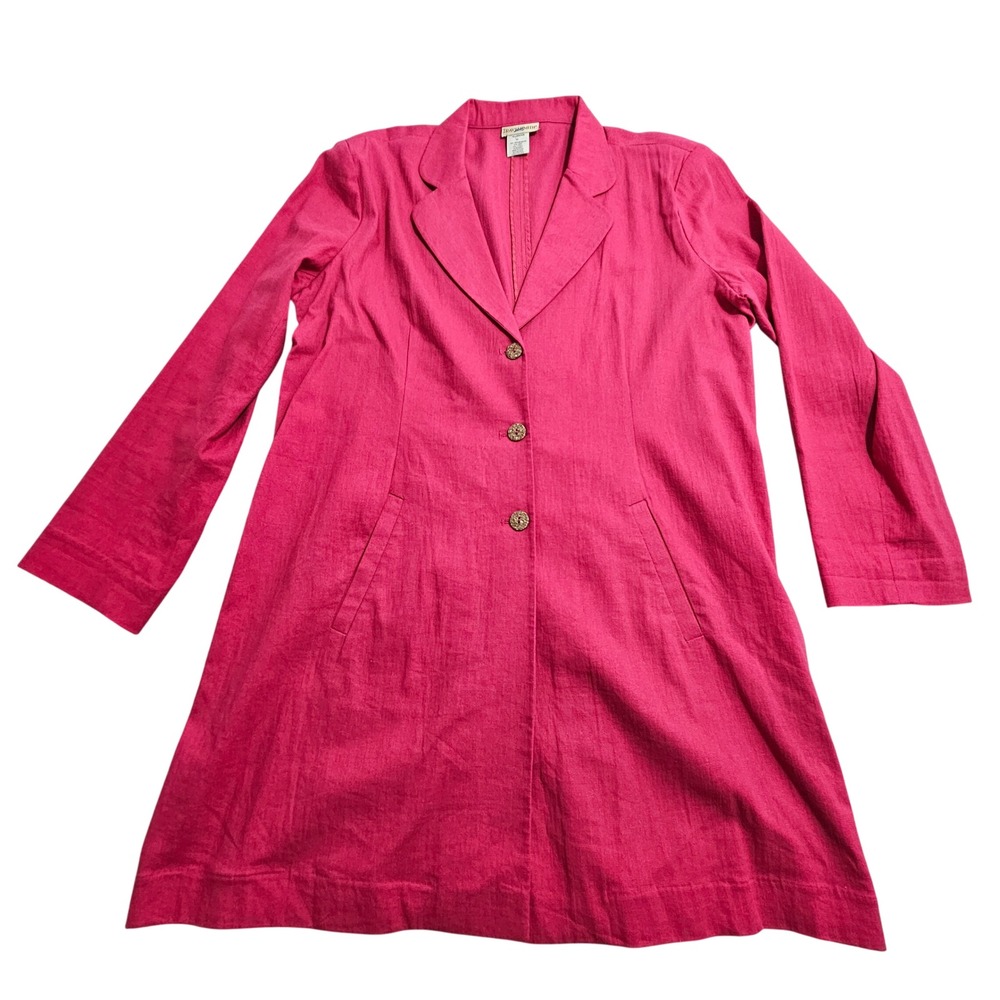 TravelSmith Blazer Womens XL Pink Linen Blend Longline Button Front Jacket